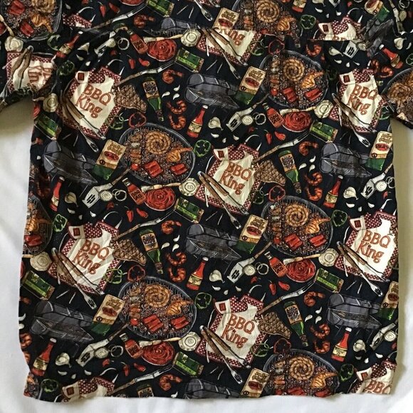 BBQ Kings Dreamwear Short-Sleeve Button-Up Shirt XXL By Dem Crazy 100% Cotton Gr - Picture 10 of 16